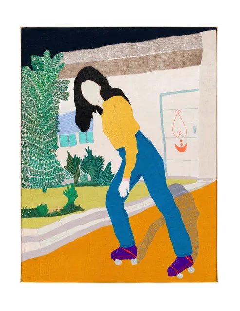 Gloria, femme forteresse, 2023. Broderie à la main sur lin. Margaux Derhy