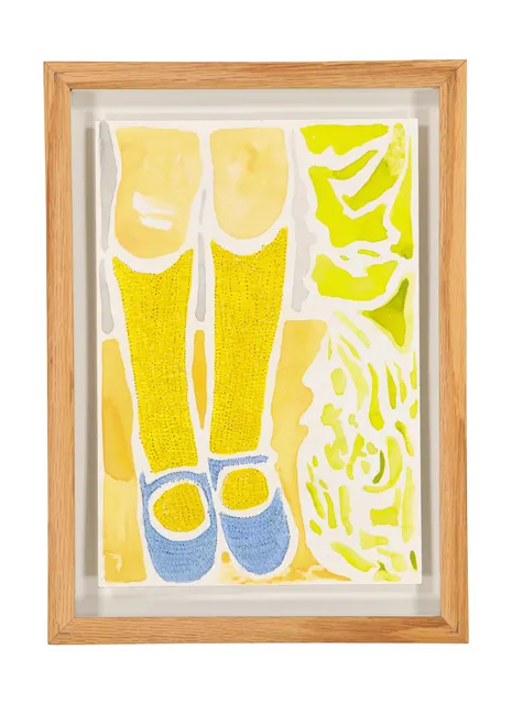 Tendres Boutons 8, 2024. Aquarelle et broderie sur papier Arches. Margaux Derhy