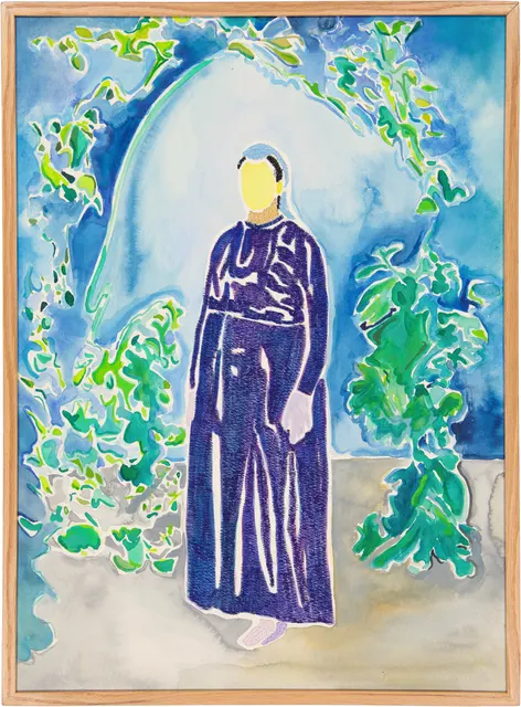 En Solitude 5, 2024. Aquarelle et broderie sur papier. Margaux Derhy