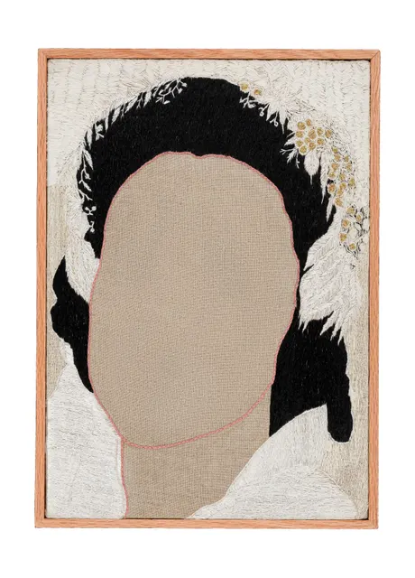 Lydia se marie, 2025. Broderie à la main sur lin. Margaux Derhy